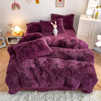 200TC Conteggio dei fili Colore viola lusso Shaggy caldo visone di velluto Letto per inverno