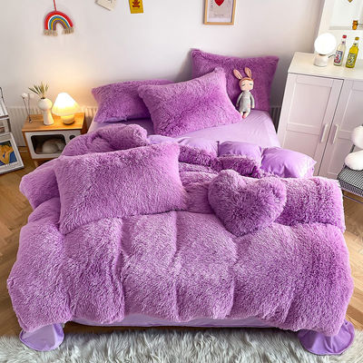 Doppia regina re colore massiccio spessito visone caldo velluto 4pcs Set per l'autunno inverno