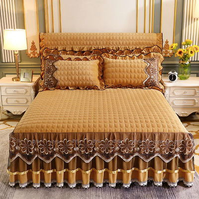 Set di biancheria da letto per hotel in fibra di poliestere pianta floreale stampata copertura da letto gonna montata lenzuola da letto 3pcs
