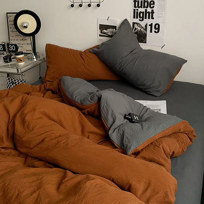 Tipo di biancheria da letto da matrimonio Kit da quattro pezzi da matrimonio Colore solido Copertura di cotone lavato 4 Pcs
