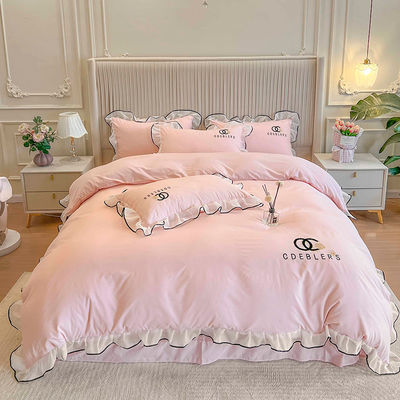 4 Pcs Set di biancheria da letto ricamata per King Size Comforter in cotone lavato di lusso seta