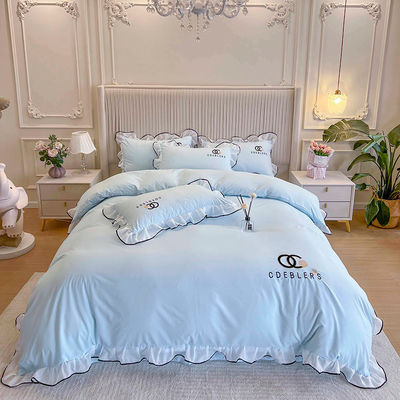 4 Pcs Set di biancheria da letto ricamata per King Size Comforter in cotone lavato di lusso seta