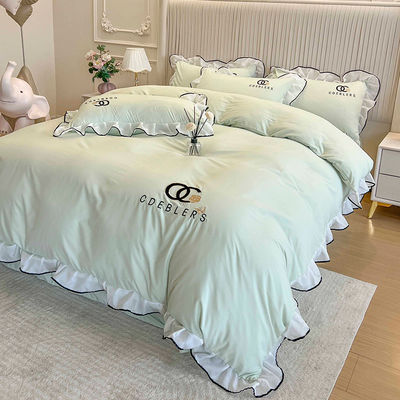 4 Pcs Set di biancheria da letto ricamata per King Size Comforter in cotone lavato di lusso seta