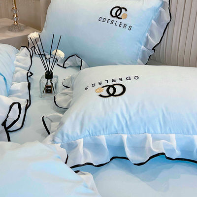 4 Pcs Set di biancheria da letto ricamata per King Size Comforter in cotone lavato di lusso seta