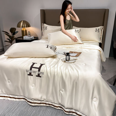 Set di coperte estive di seta lavata di lusso con 1 copertura 1 lenzuola piatta e 2 coperte per cuscini
