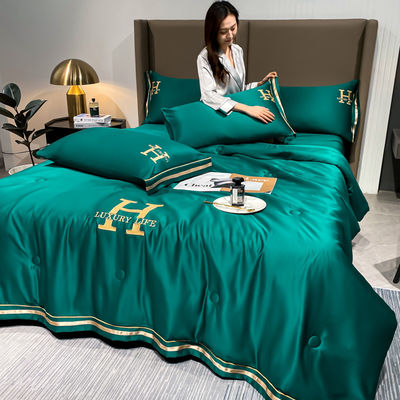 Set di coperte estive di seta lavata di lusso con 1 copertura 1 lenzuola piatta e 2 coperte per cuscini