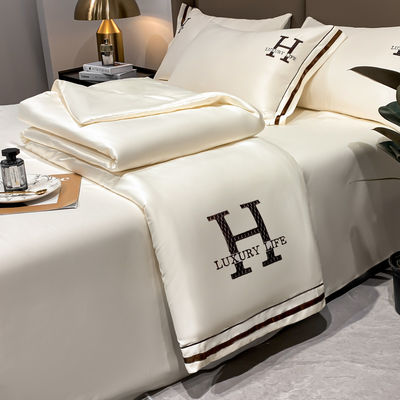 Set di coperte estive di seta lavata di lusso con 1 copertura 1 lenzuola piatta e 2 coperte per cuscini