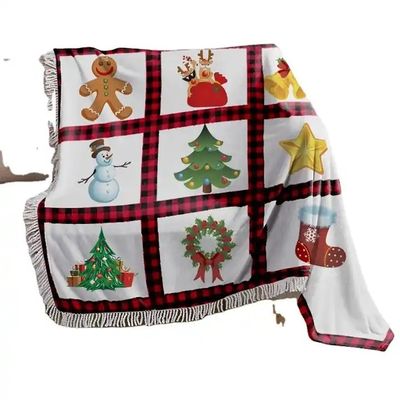 Polyester Natale Stampato Subbank lanciare copertura con pannello rosso plaid e Tassel Trim