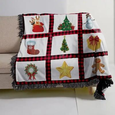 Polyester Natale Stampato Subbank lanciare copertura con pannello rosso plaid e Tassel Trim
