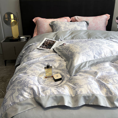Personalizzato 173*118 densità di tessuto lusso lavato cotone seta ricamo 4 Pcs Set di biancheria da letto