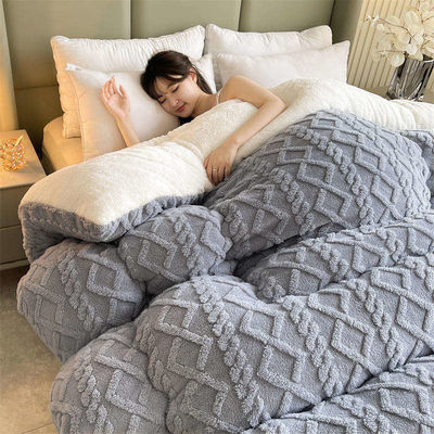 100% di poliestere spessito Taffeta caldo Winter Quilt con velluto di agnello e modello stampato