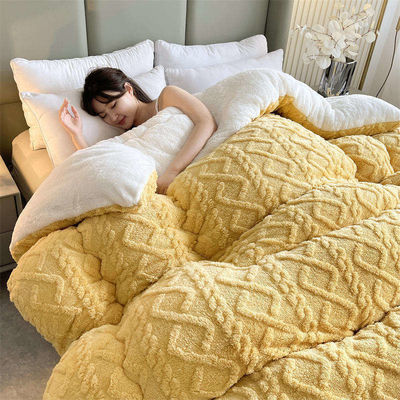 100% di poliestere spessito Taffeta caldo Winter Quilt con velluto di agnello e modello stampato