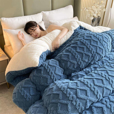 100% di poliestere spessito Taffeta caldo Winter Quilt con velluto di agnello e modello stampato