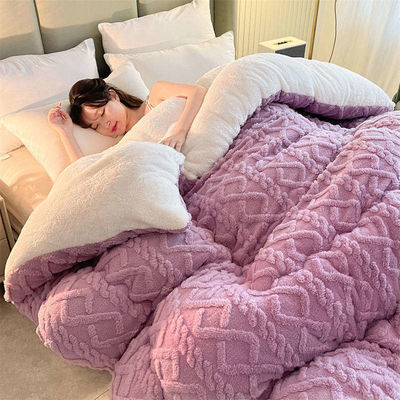 100% di poliestere spessito Taffeta caldo Winter Quilt con velluto di agnello e modello stampato