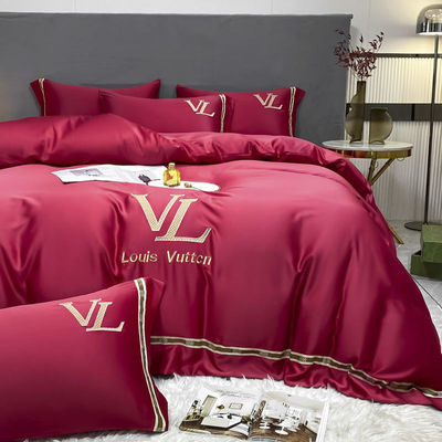 Vintage Luxury lavato cotone seta ricamo 4 pcs Set di biancheria da letto King Size Comforter Set