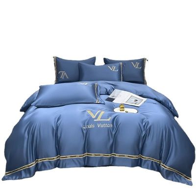 Vintage Luxury lavato cotone seta ricamo 4 pcs Set di biancheria da letto King Size Comforter Set