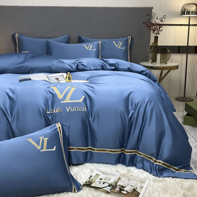 Vintage Luxury lavato cotone seta ricamo 4 pcs Set di biancheria da letto King Size Comforter Set