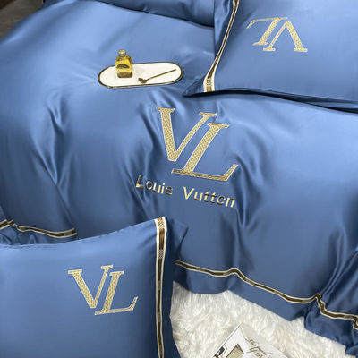 Vintage Luxury lavato cotone seta ricamo 4 pcs Set di biancheria da letto King Size Comforter Set