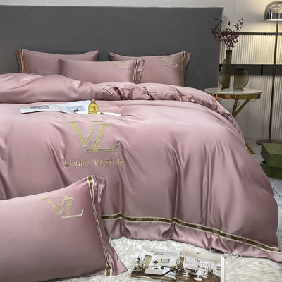 Vintage Luxury lavato cotone seta ricamo 4 pcs Set di biancheria da letto King Size Comforter Set