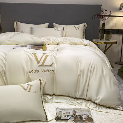 Vintage Luxury lavato cotone seta ricamo 4 pcs Set di biancheria da letto King Size Comforter Set
