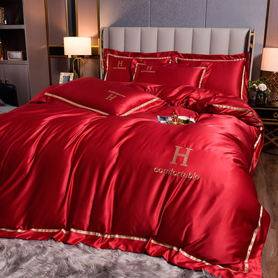 Set di biancheria da letto di seta ricamata con materiale poliestere e logo personalizzato