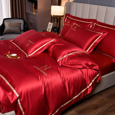 Set di biancheria da letto di seta ricamata con materiale poliestere e logo personalizzato