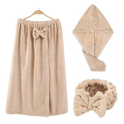 Aggiornate il vostro bagno con Coral Velvet Bag Towel Set Maggiore reggiseno gonna da bagno fascia di capelli e cappello per capelli asciutti