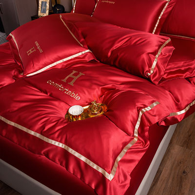 Set di biancheria da letto di seta ricamata con materiale poliestere e logo personalizzato