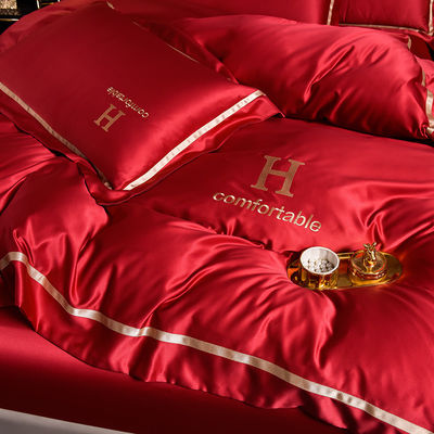 Set di biancheria da letto di seta ricamata con materiale poliestere e logo personalizzato