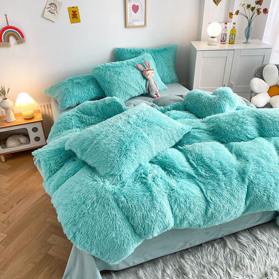 Set di biancheria da letto di lusso blu caldo e pelosa per tutti i gruppi in autunno-inverno