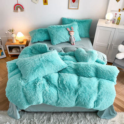 Set di biancheria da letto di lusso blu caldo e pelosa per tutti i gruppi in autunno-inverno