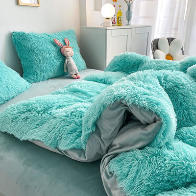 Set di biancheria da letto di lusso blu caldo e pelosa per tutti i gruppi in autunno-inverno
