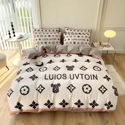 Popolarezza Set di biancheria da letto in cotone 4 in 1 Marrone Bianco King Size Copertura di coperta Letto