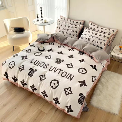Popolarezza Set di biancheria da letto in cotone 4 in 1 Marrone Bianco King Size Copertura di coperta Letto