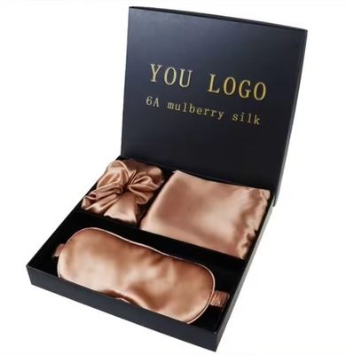Luxury Sleep Black Silk Eye Mask Custom LOGO OEM/OEM 100% Silk Pillow Case Set Nero