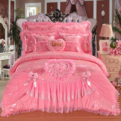 100% di cotone colore massello velluto pizzo copertura di letto copriletto abiti montati 4pcs set di biancheria da letto