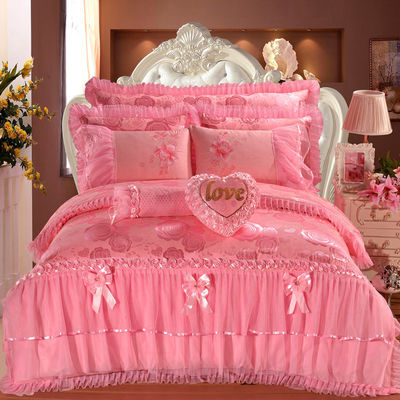 100% di cotone colore massello velluto pizzo copertura di letto copriletto abiti montati 4pcs set di biancheria da letto