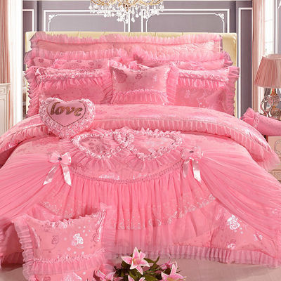 100% di cotone colore massello velluto pizzo copertura di letto copriletto abiti montati 4pcs set di biancheria da letto