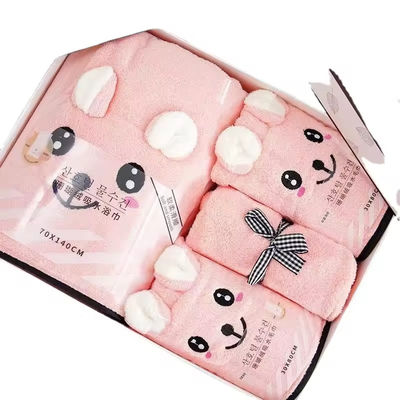 Home Set di asciugamani a colori solidi Logo personalizzato Asciugamani da bagno a 4 pezzi con tocco morbido