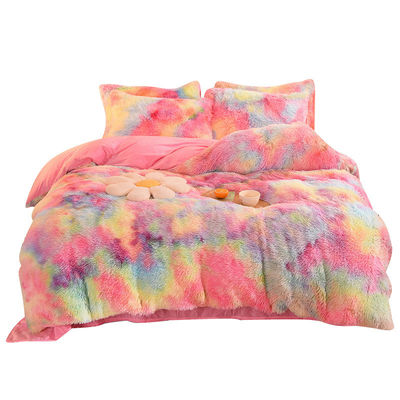 Home Hotel Nozze colore arcobaleno pelliccia finta velluto pelosa piumosa biancheria da letto morbida set 4 pezzi