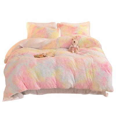 Home Hotel Nozze colore arcobaleno pelliccia finta velluto pelosa piumosa biancheria da letto morbida set 4 pezzi