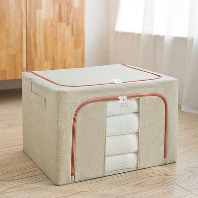 66L Large Capacity Folding Cotton Linen Household Quilt Clothing Folding Dustproof Cover Storage Box Organizer