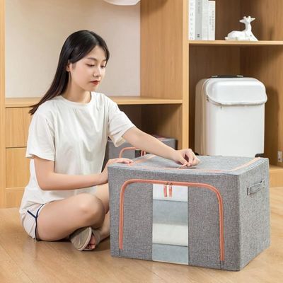 66L Large Capacity Folding Cotton Linen Household Quilt Clothing Folding Dustproof Cover Storage Box Organizer