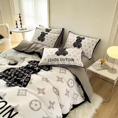 180GSM Cartone animato testa di orso bianco orso design set letto collezione attrezzata lenzuola copertura letto lenzuola cuscino