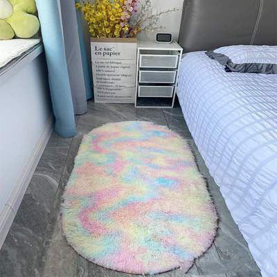 Tappeti da letto soffici e soffici resistenti alle macchie Tappeti da letto ovali e beige per spazi piccoli