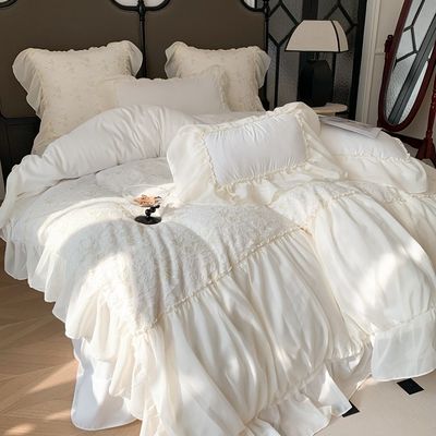 4PCS Set di biancheria da letto da coprifuoco pelosa con modello solido Set di lenzuola da letto di lusso