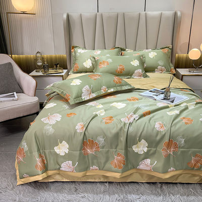Set di biancheria da letto di seta lavata da principessa di lusso 4 pezzi riempiti con lenzuola morbida e traspirante
