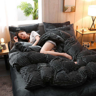 Home Hotel 4 pcs Set di biancheria da letto di flannel Copertura di coperta di coperta piatta Cassa cuscino di carta piatta Grandezza Queen/King