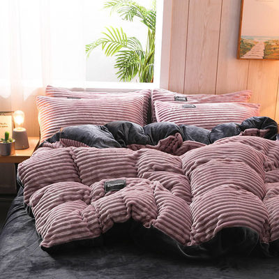 Home Hotel 4 pcs Set di biancheria da letto di flannel Copertura di coperta di coperta piatta Cassa cuscino di carta piatta Grandezza Queen/King