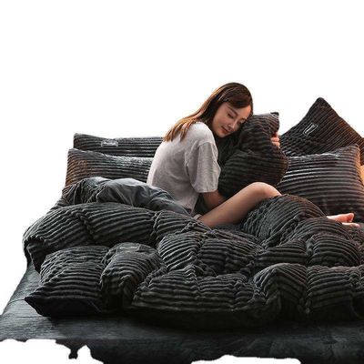 Home Hotel 4 pcs Set di biancheria da letto di flannel Copertura di coperta di coperta piatta Cassa cuscino di carta piatta Grandezza Queen/King